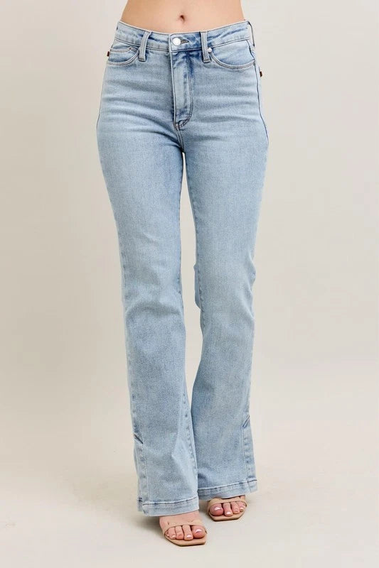 Judy Blue Tummy Control Vintage Wash Side Slit Slim Boot Cut Jean