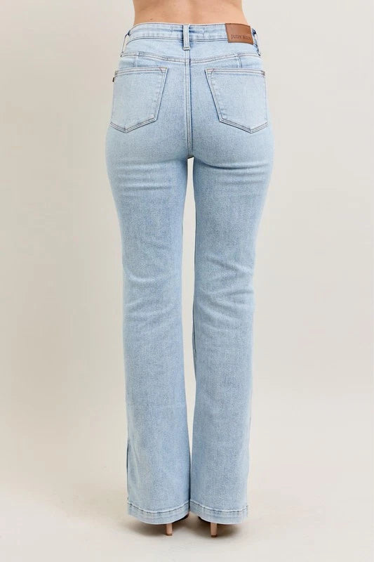 Judy Blue Tummy Control Vintage Wash Side Slit Slim Boot Cut Jean