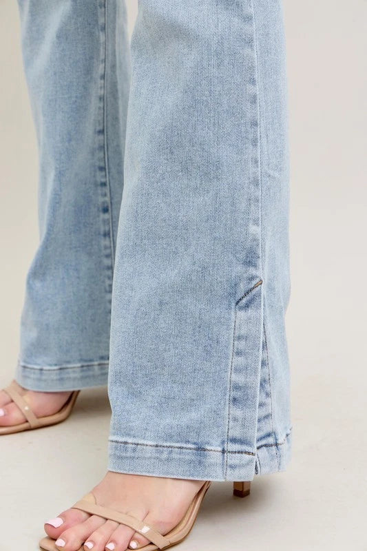 Judy Blue Tummy Control Vintage Wash Side Slit Slim Boot Cut Jean