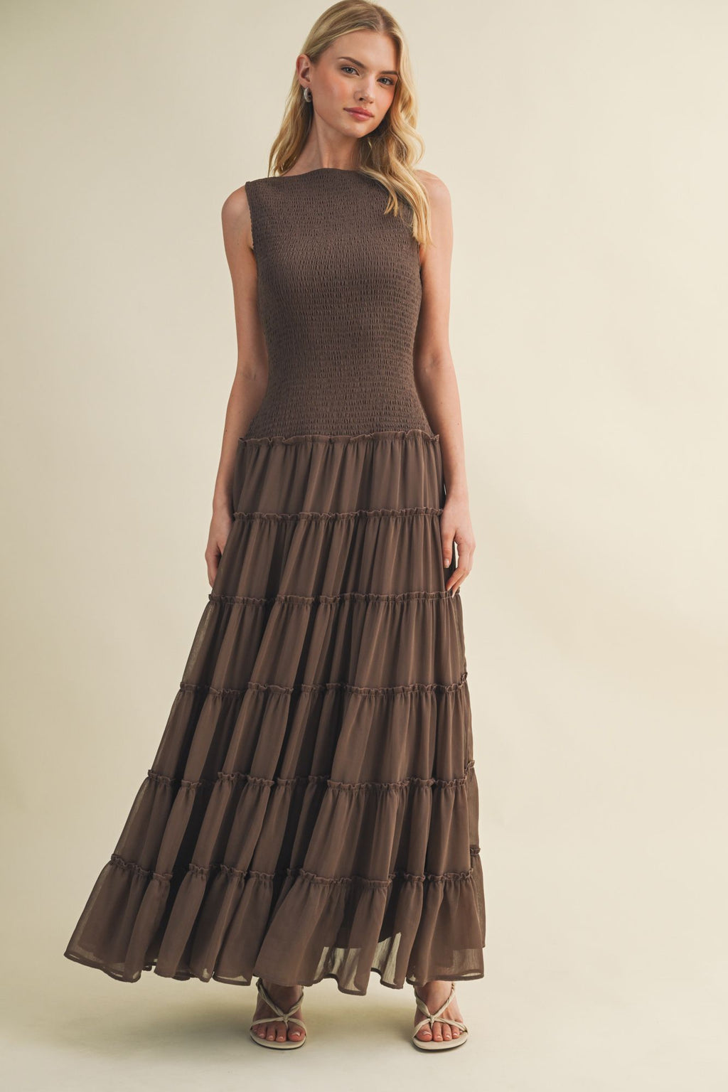 Chiffon Dress with Smocked Bodice