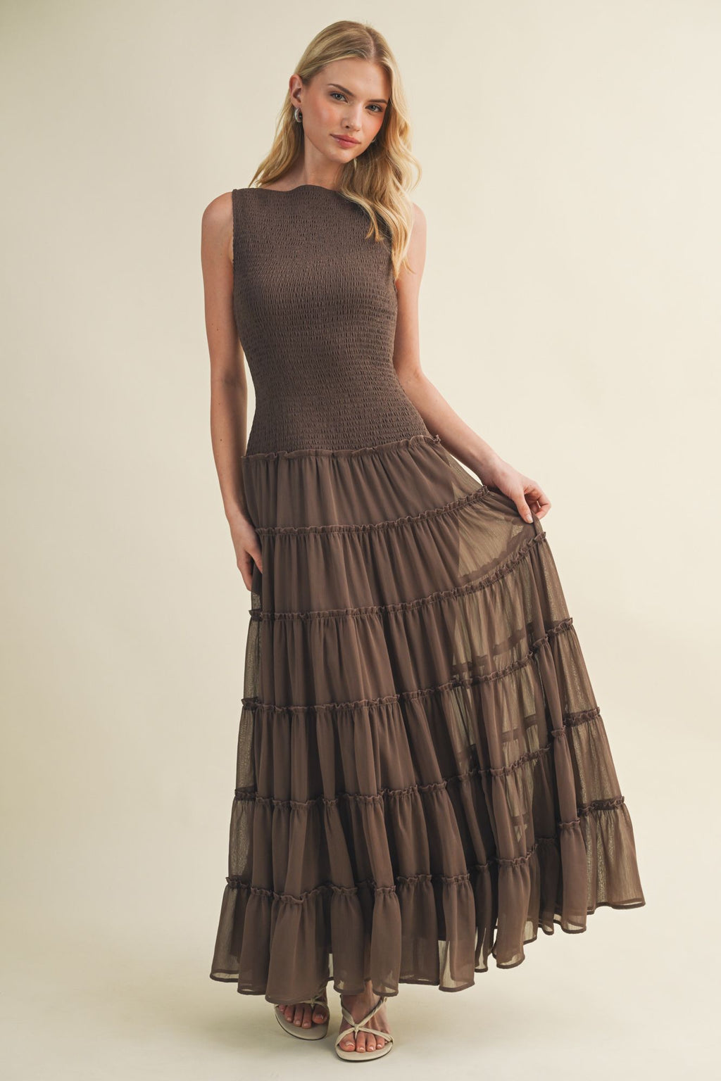 Chiffon Dress with Smocked Bodice