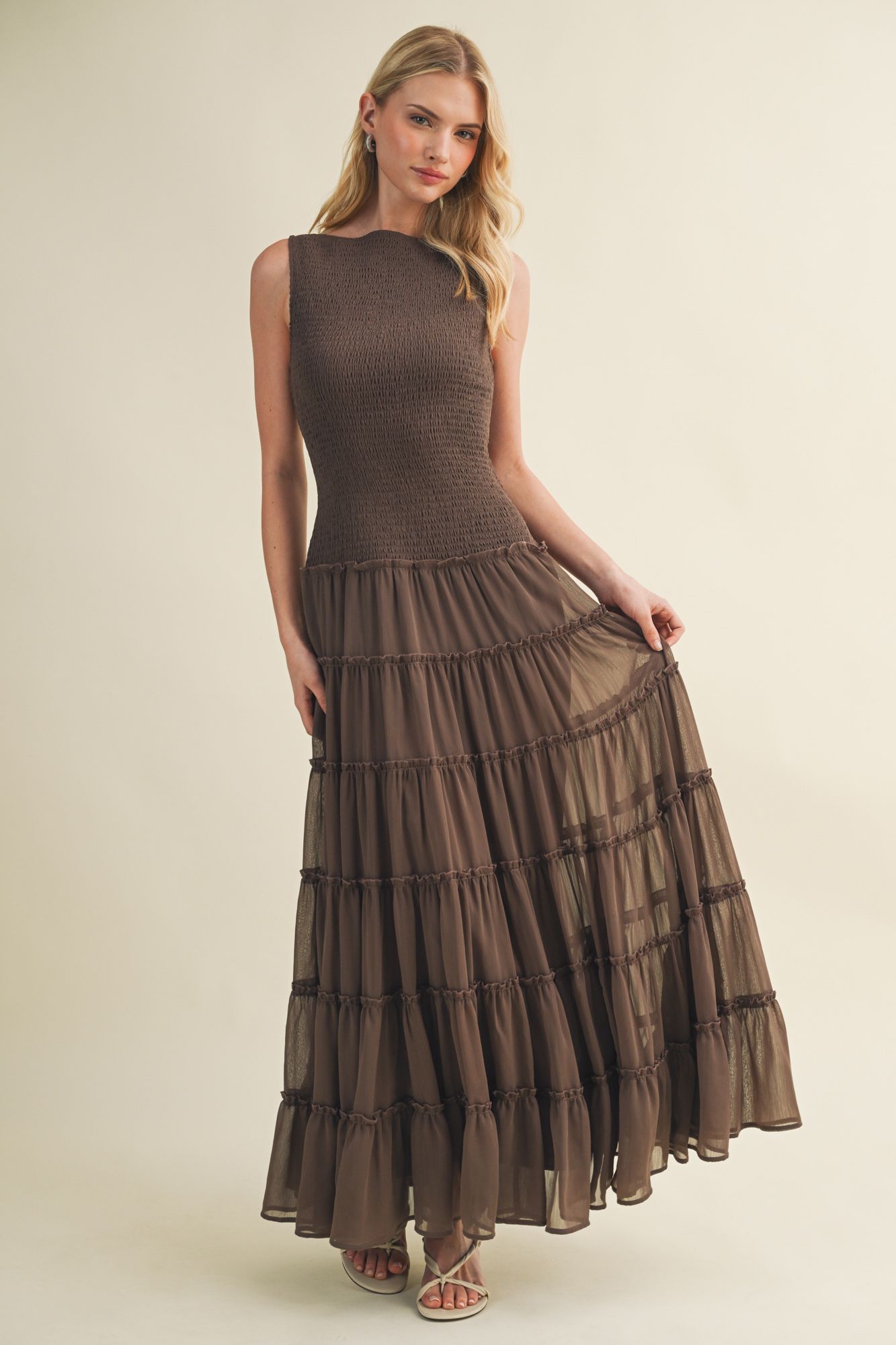 Chiffon Dress with Smocked Bodice