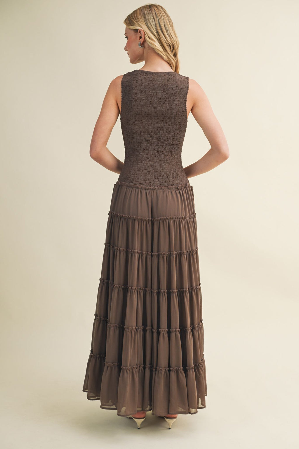 Chiffon Dress with Smocked Bodice