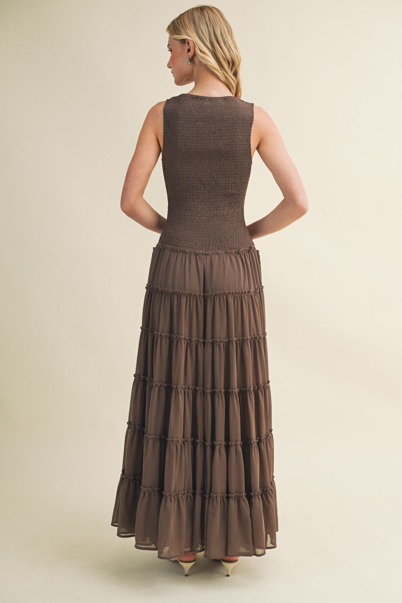 Chiffon Dress with Smocked Bodice