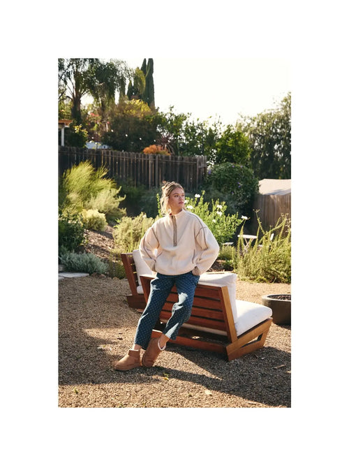Gingham Trim Sherpa Half Zip