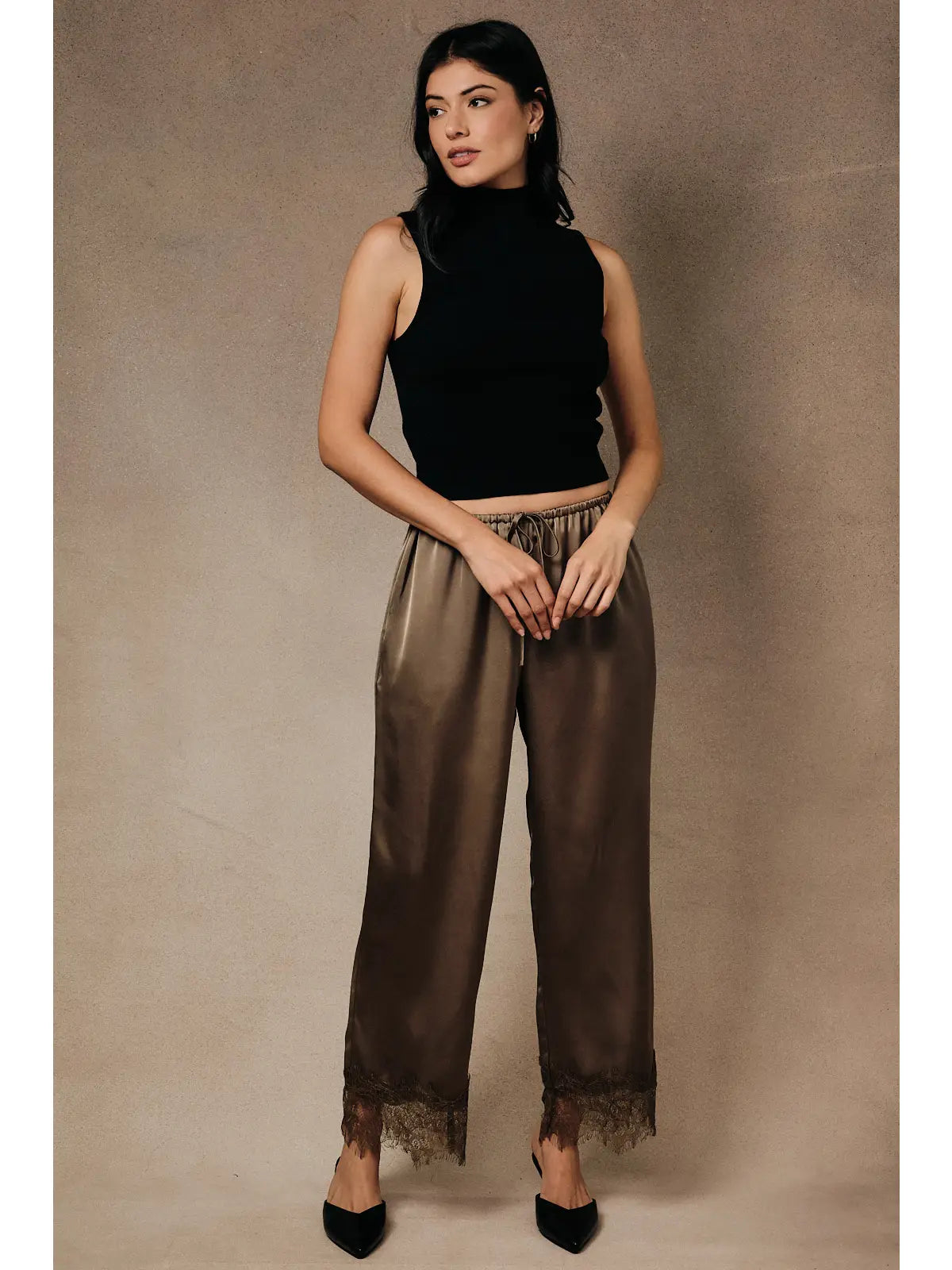 Lace Hem Satin Pants
