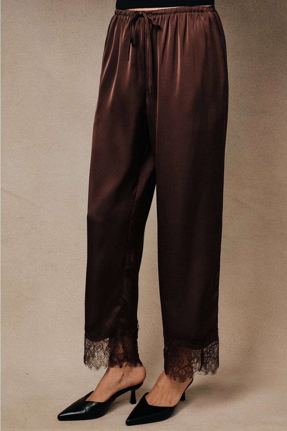 Lace Hem Satin Pants