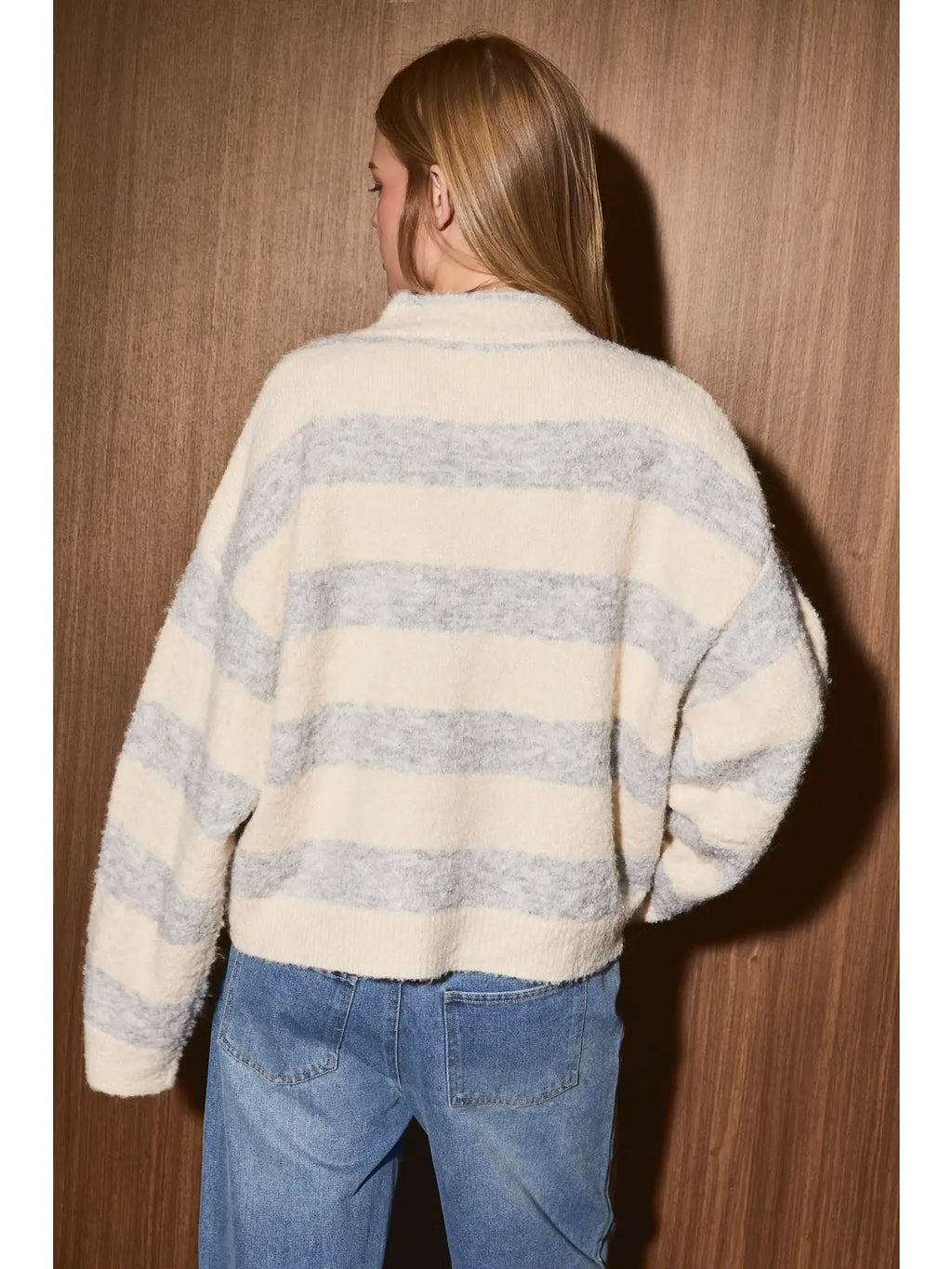 High Neck Stripe Cardigan