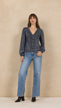 Black Tencel Button Top