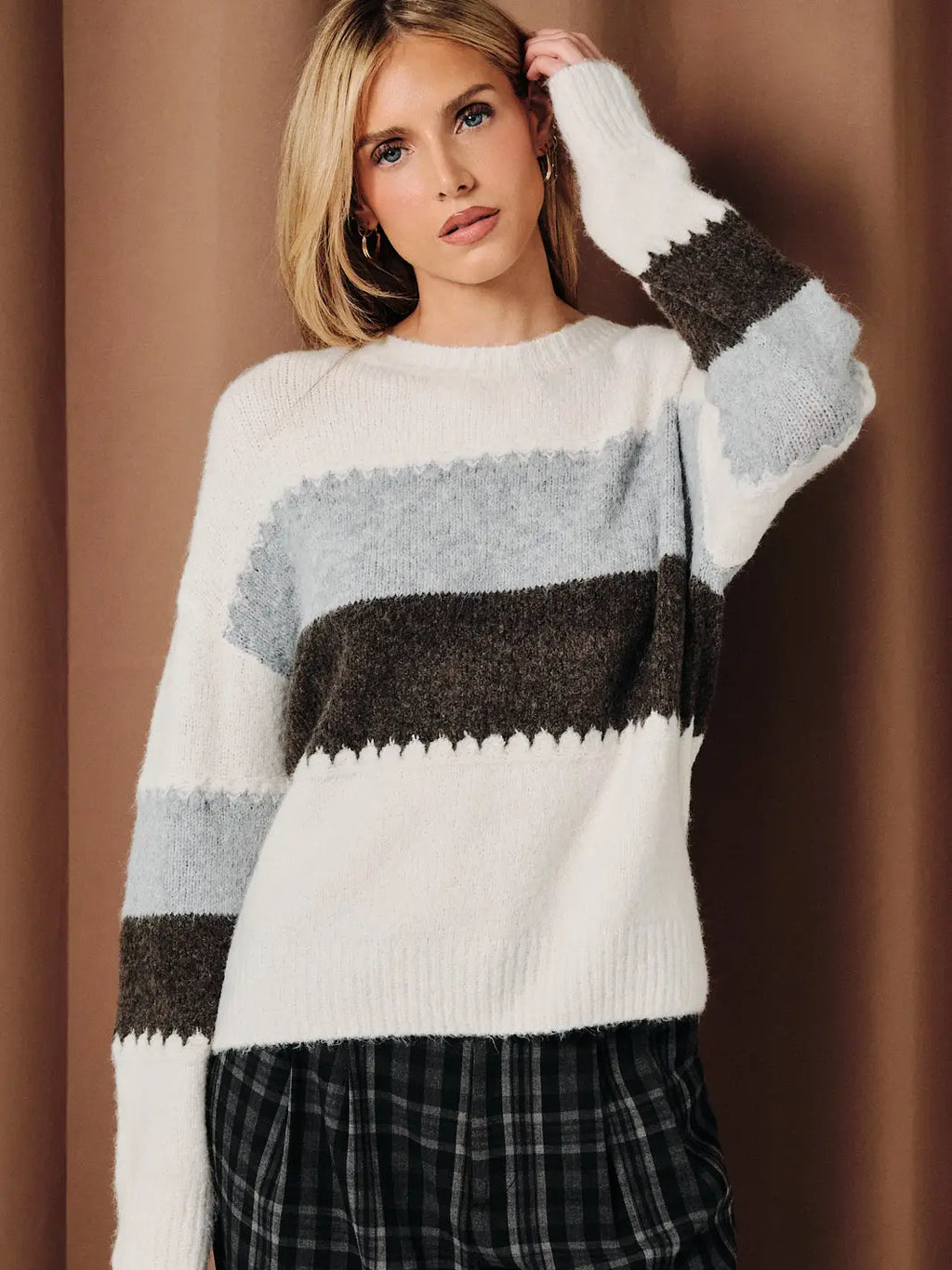 Cream Color Block Sweater