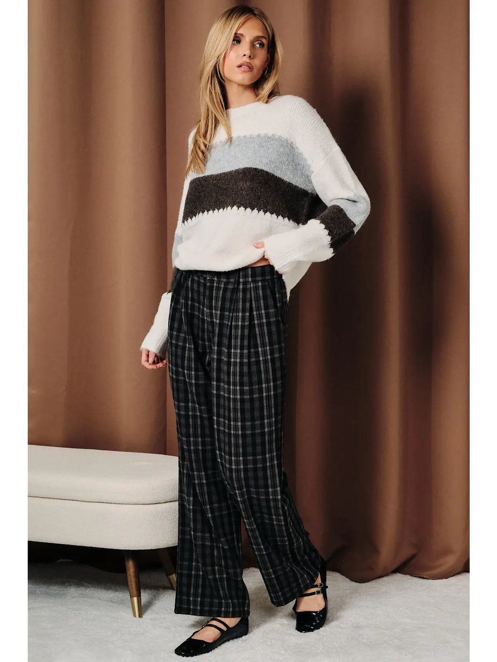 Cream Color Block Sweater